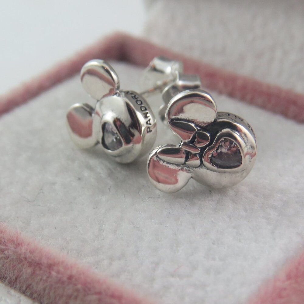 Pandora Mouse Stud Earrings – Sterling Silver (A19)